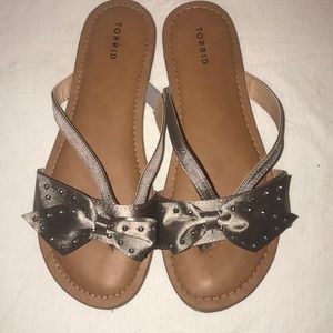 Torrid gunmetal studded bow flip flops
